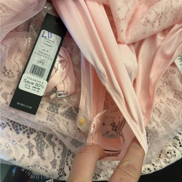 BCBG Maxazria Women's Pink Bodice Floral Illusion Lace Strapless Evening Dress - Picture 6 of 8